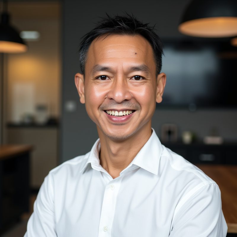 David Pham smiling in a white shirt